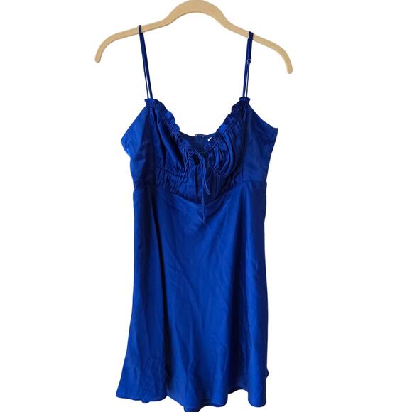 NWT ASTR the Label Satin Tie Front Blue Tank Mini Dress Sexy Short Size L Large - Picture 2 of 9